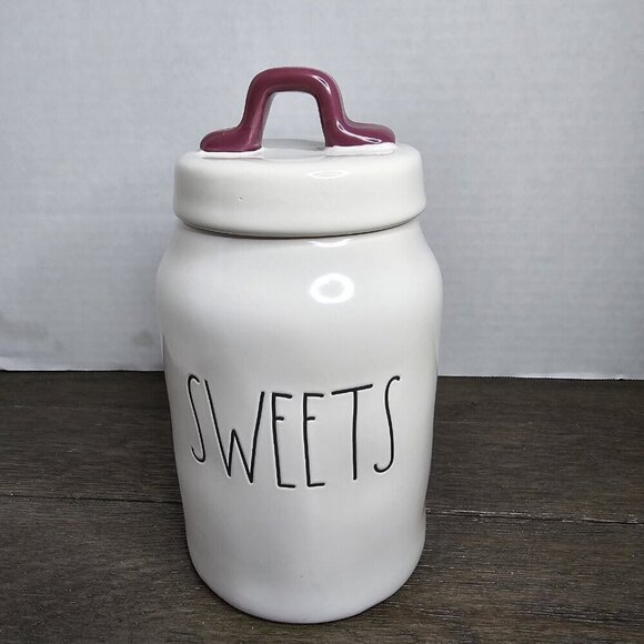 NWT Rae Dunn Artisan Sweets Small Canister Colored Handle - Picture 1 of 10